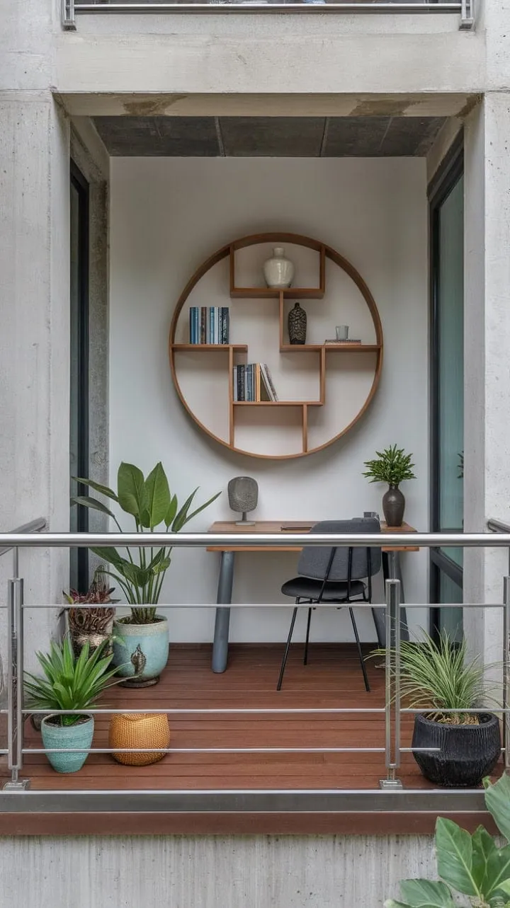Elevate your creativity in this serene balcony workspace, where minimalist design meets nature's tranquility, offering a perfect escape from the ordinary.