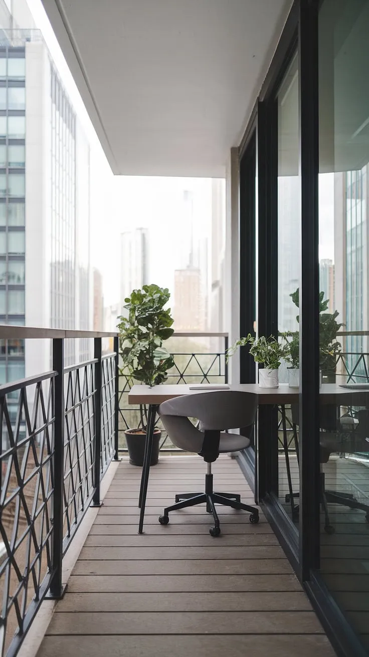 My minimalist balcony office: A sanctuary of calm amidst the city's A-rhythm. The perfect blend of productivity and breathtaking views.