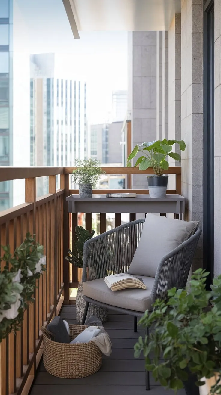 A breath of fresh air for your workday. This minimalist balcony office offers a stunning cityscape view and a peaceful atmosphere, perfect for boosting productivity. A simple setup, yet incredibly effective in creating a dedicated workspace away from the everyday hustle.