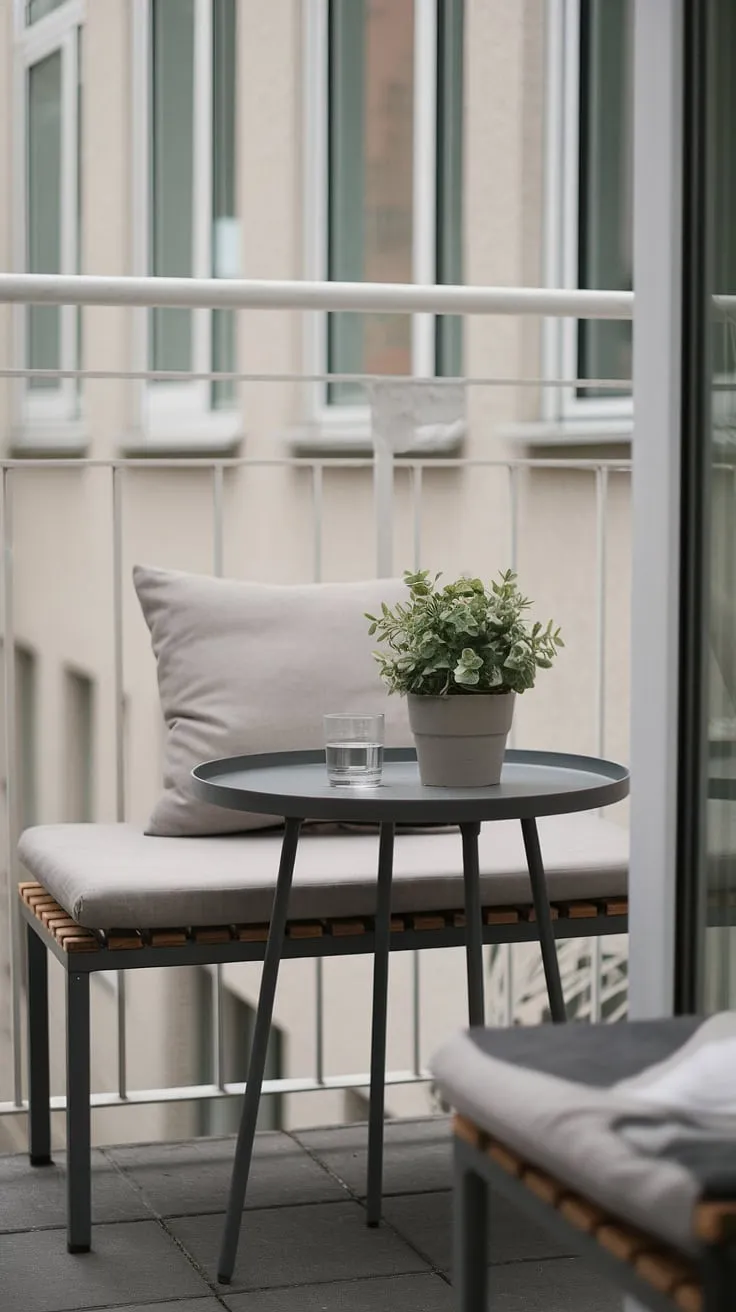 My minimalist balcony oasis: a perfect spot for quiet contemplation and a glass of water, a simple pleasure in a bustling city.