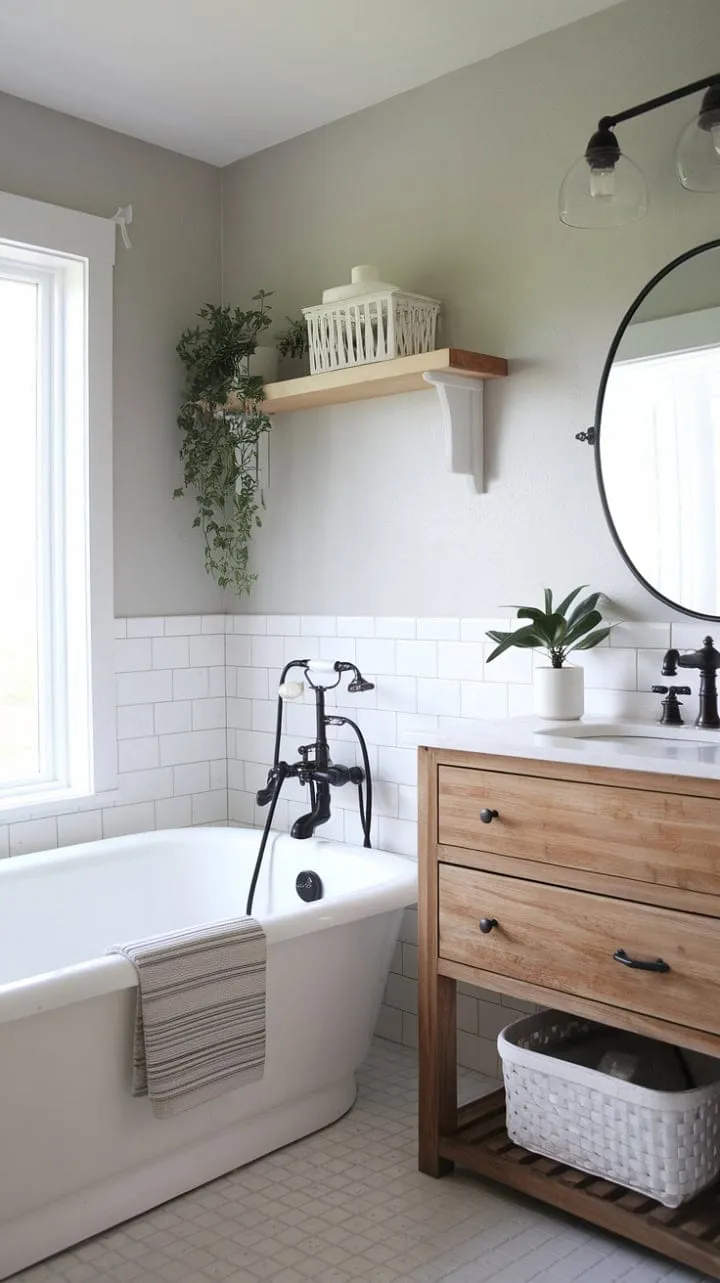 This serene minimalist bathroom blends sleek design with cozy accents, creating a tranquil retreat for relaxation.