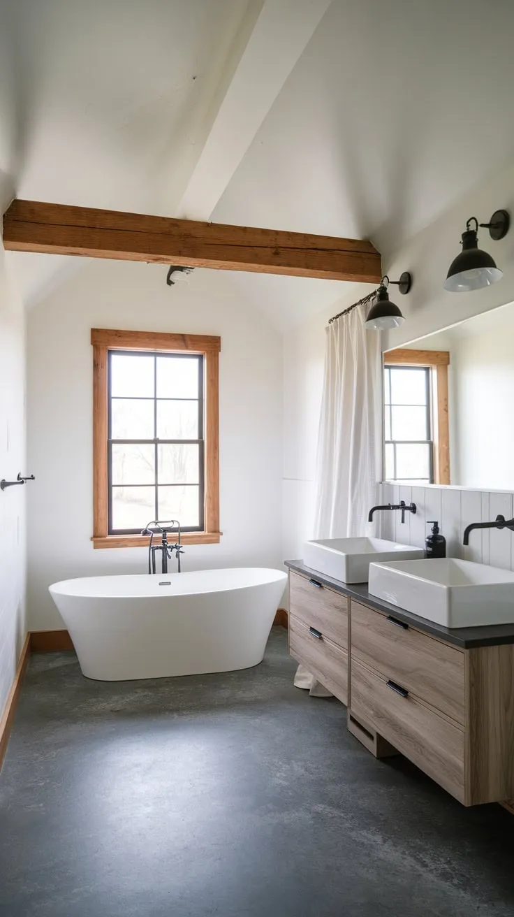 Clean lines and contrasting textures create a sophisticated yet inviting atmosphere in this modern bathroom.