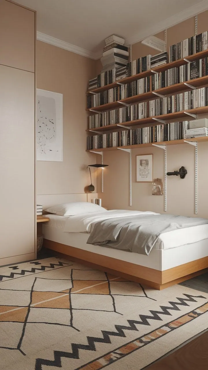 This Japandi-Scandi retreat harmoniously blends minimalist design with a soothing color palette, creating an inviting and functional sanctuary.