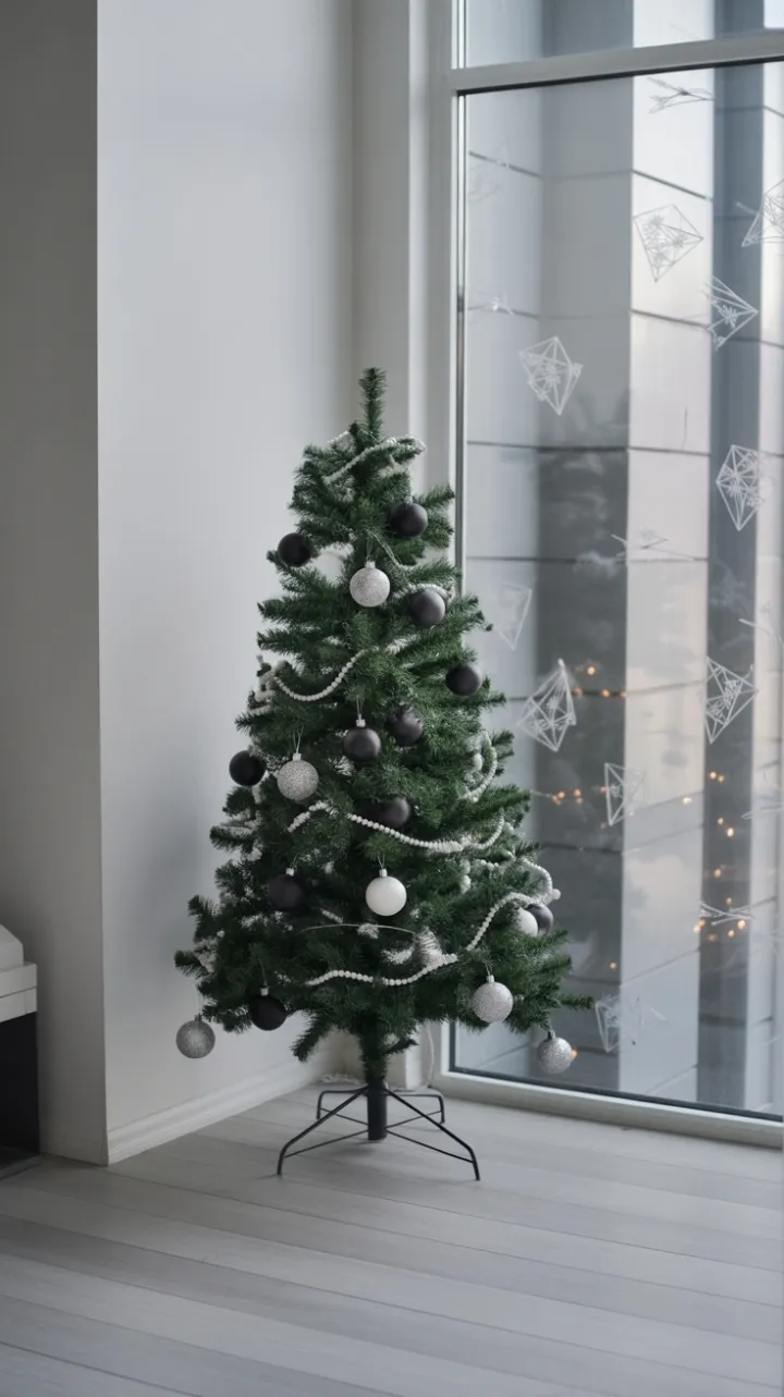 Serene Minimalist Christmas with a Geometric Monochrome Tree