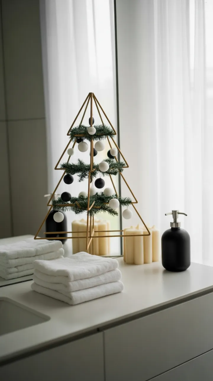 Serene Black-and-White Minimalist Christmas in a Modern Bathroom