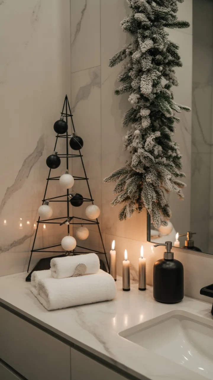 Serene Minimalist Christmas Bathroom with Geometric Tree