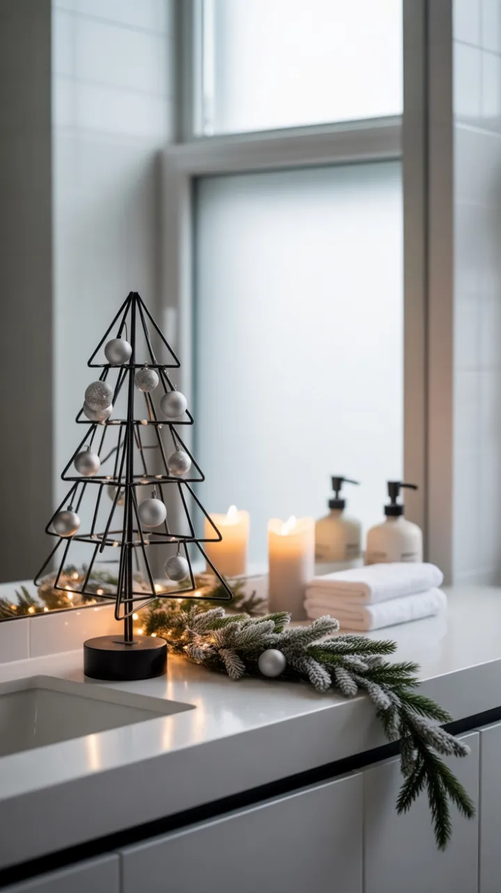 Serene Minimalist Christmas Bathroom with Geometric Tree