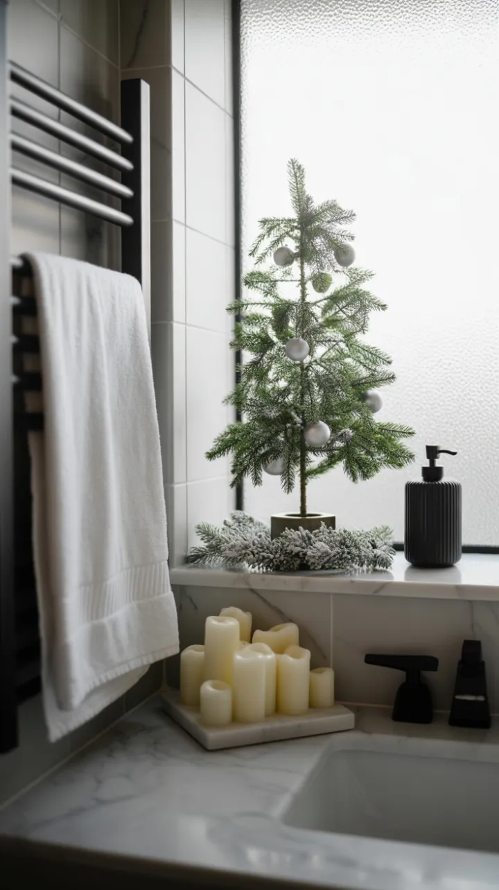 Monochrome Noel – Minimalist Bathroom Holiday Serenity