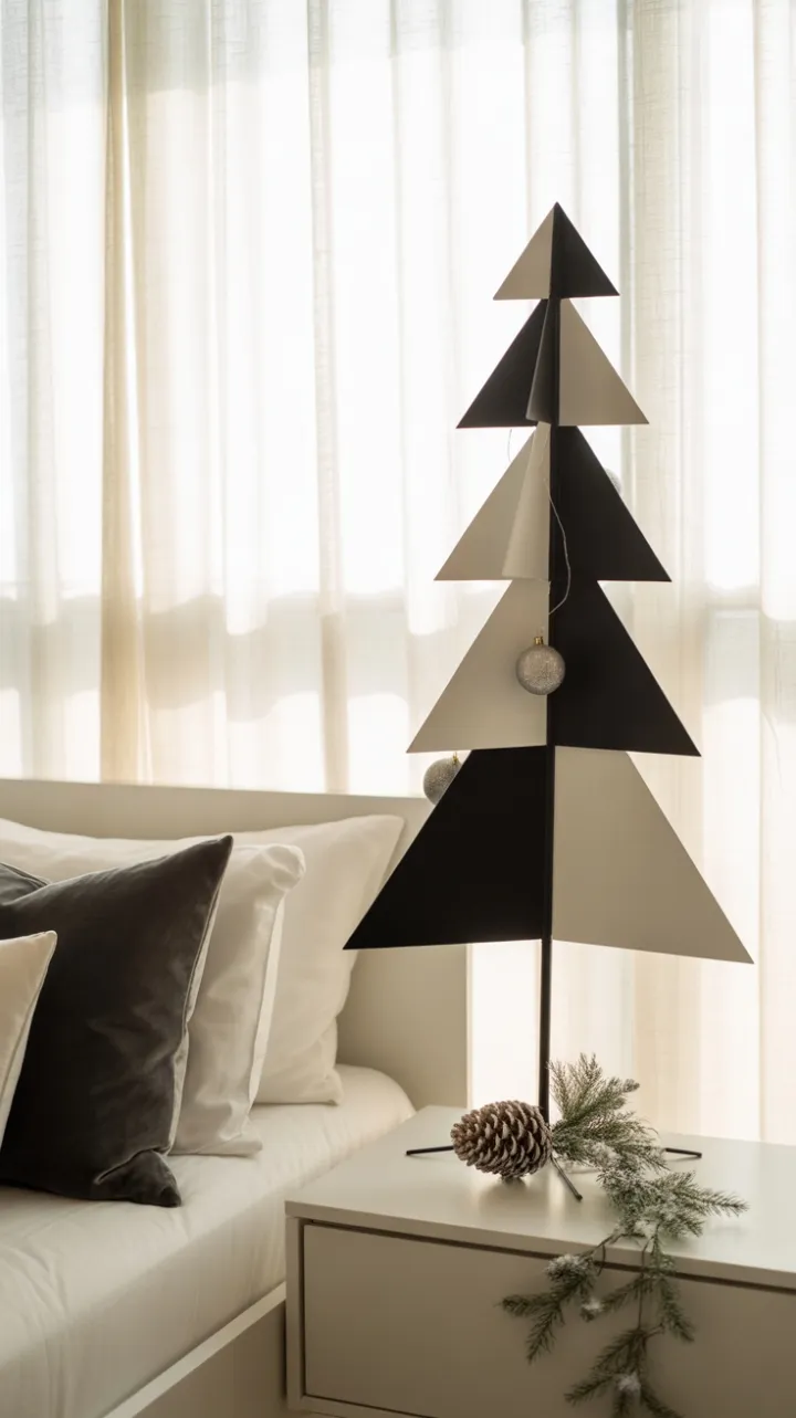 Silent Geometry in a Minimalist Black and White Christmas Bedroom