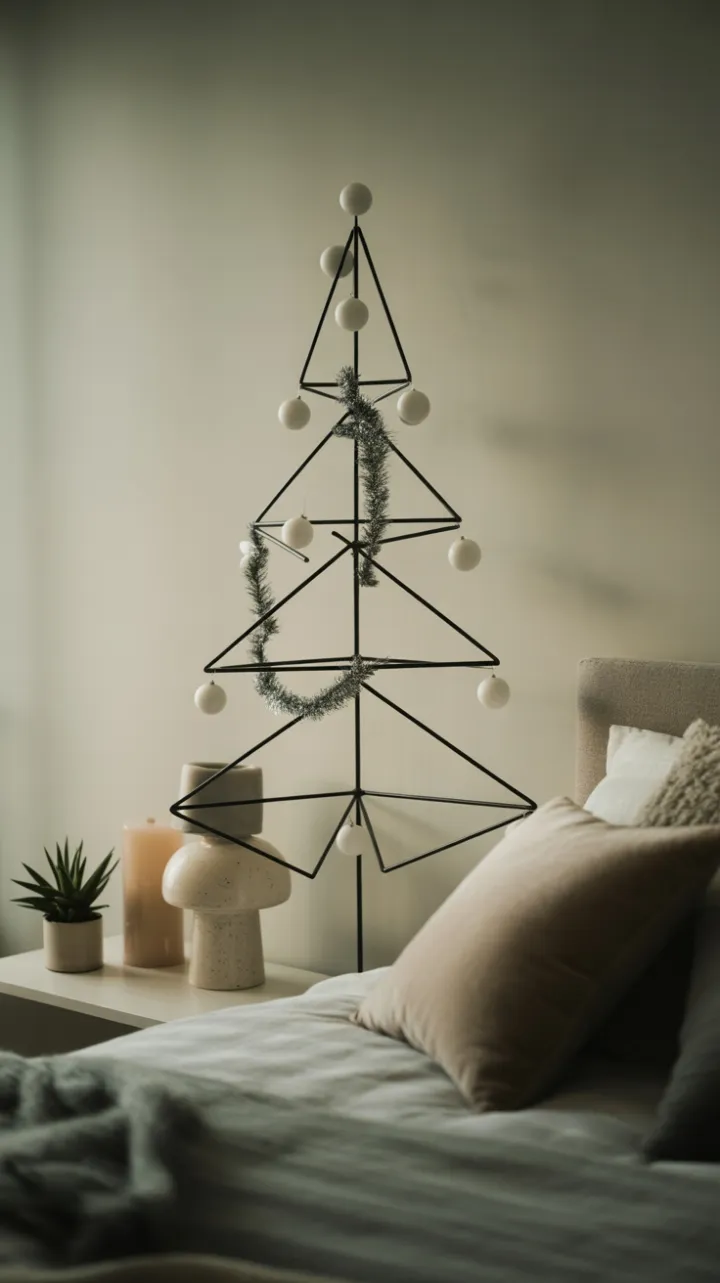 Minimalist Holiday Haven with Geometric Black Metal Tree