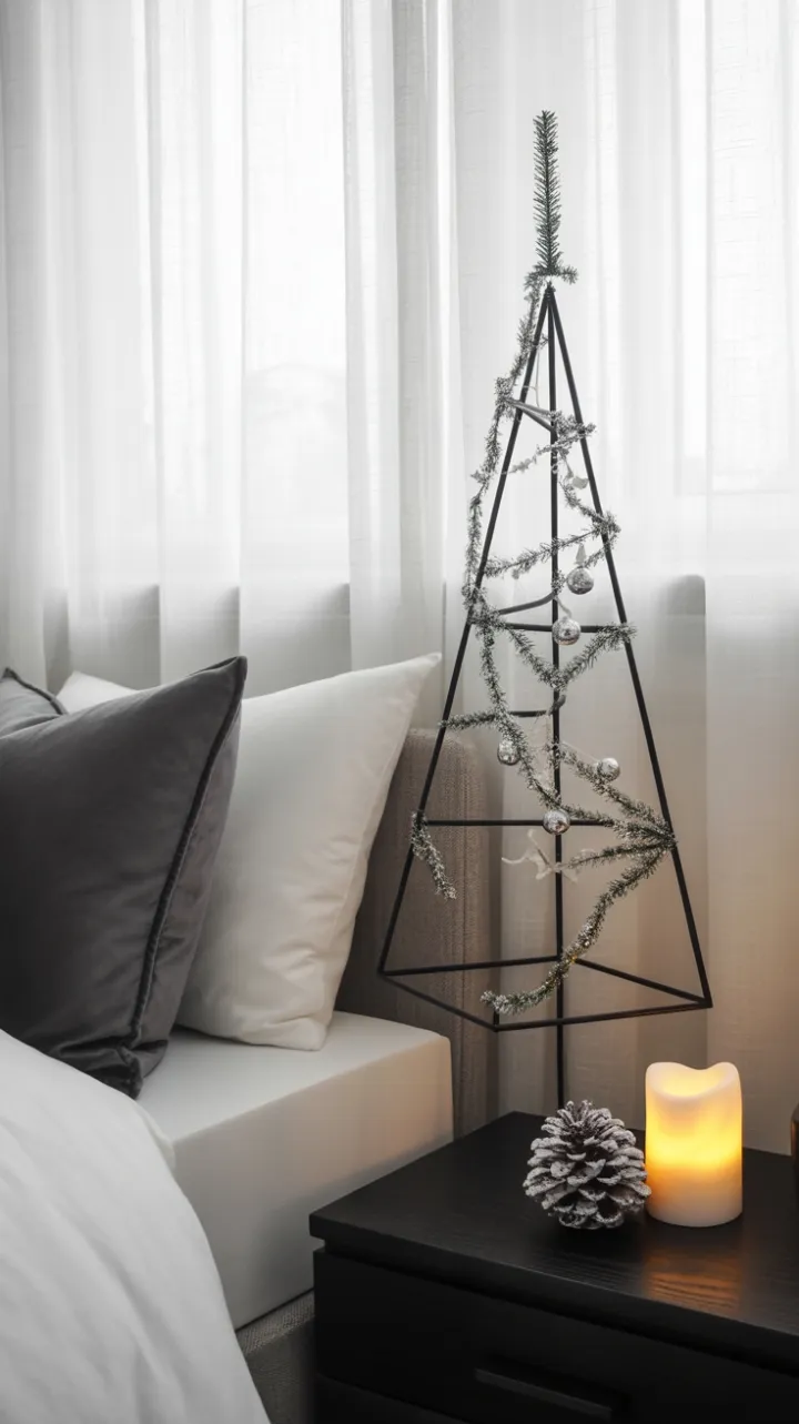 Serene Minimalist Christmas Bedroom with Geometric Tree