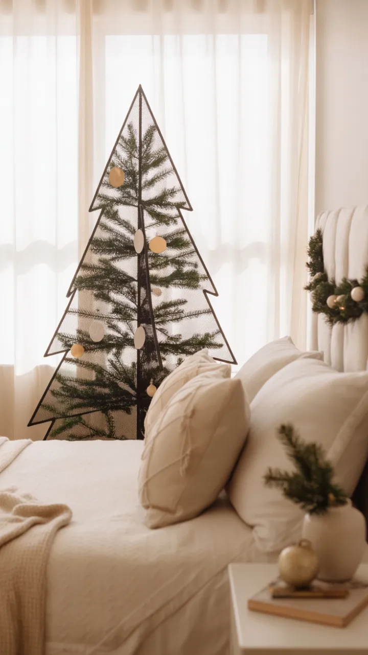 Serene Minimalist Christmas Bedroom with Geometric Tree
