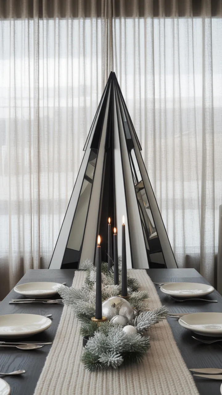 Sleek Monochrome Christmas with a Geometric Metal Tree