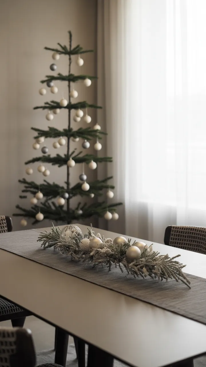 Minimalist Geometric Christmas with Black Tree and Frosted Elegance