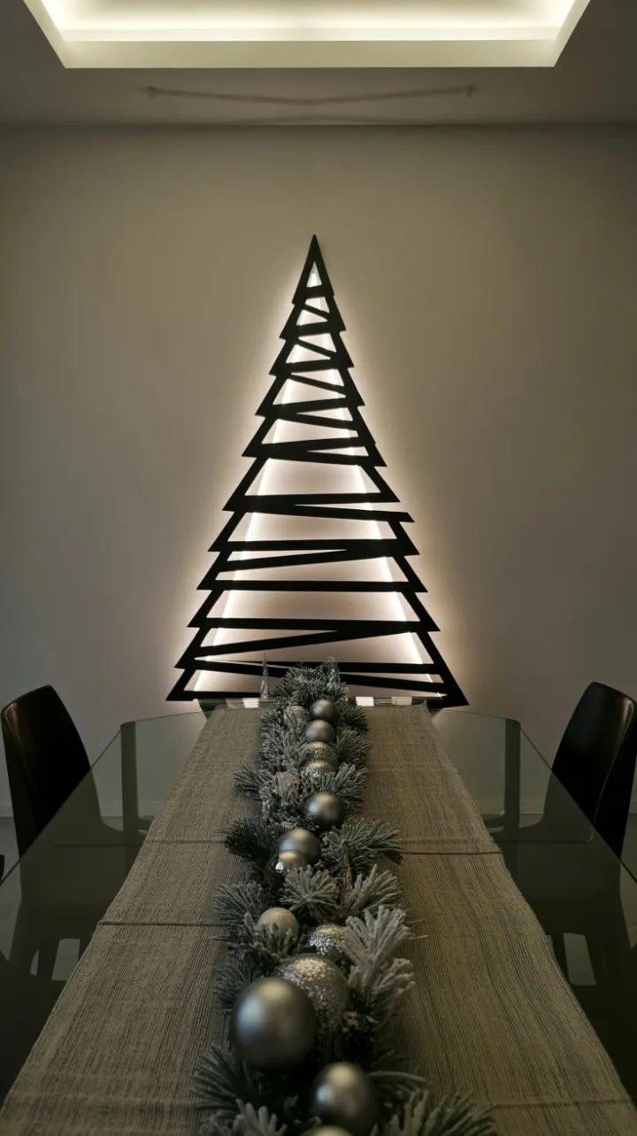 Black-and-White Geometric Christmas in a Minimalist Dining Room