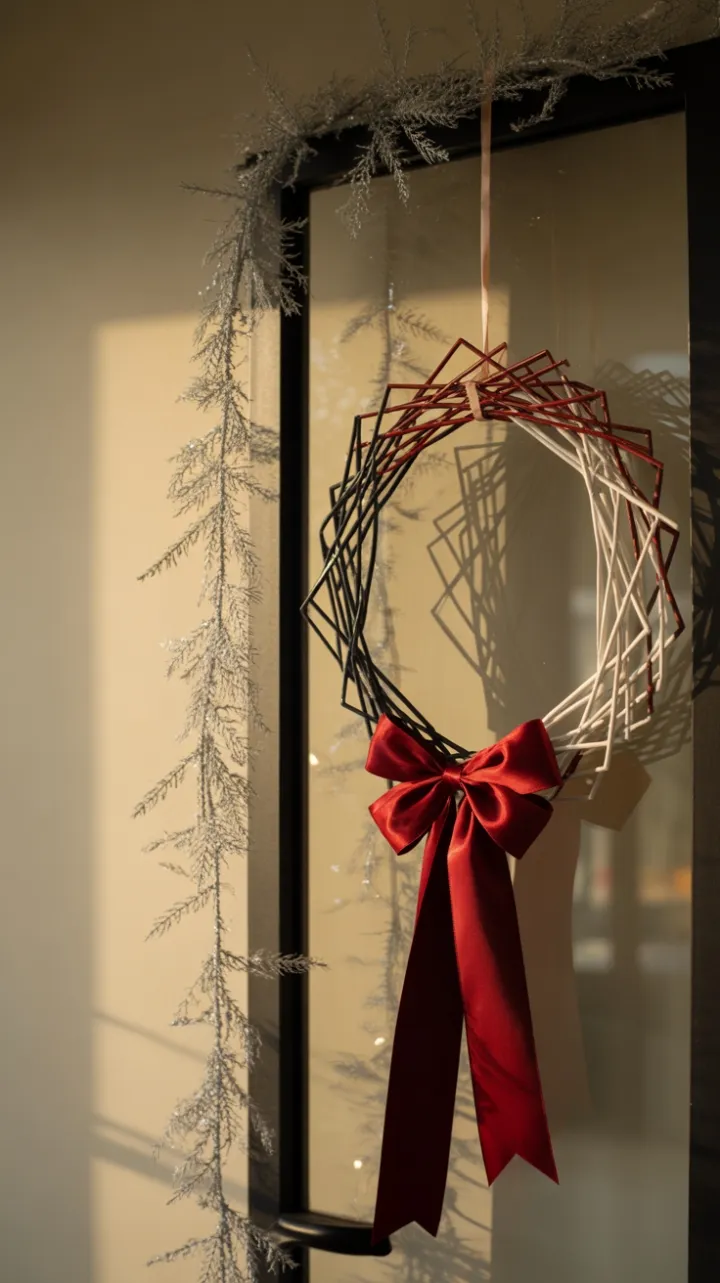 Crimson Bow on a Minimalist Holiday Door