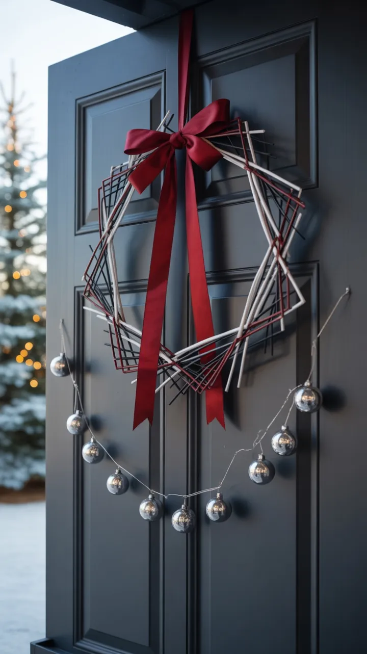 Charcoal Door, Geometric Wreath, and a Whisper of Red