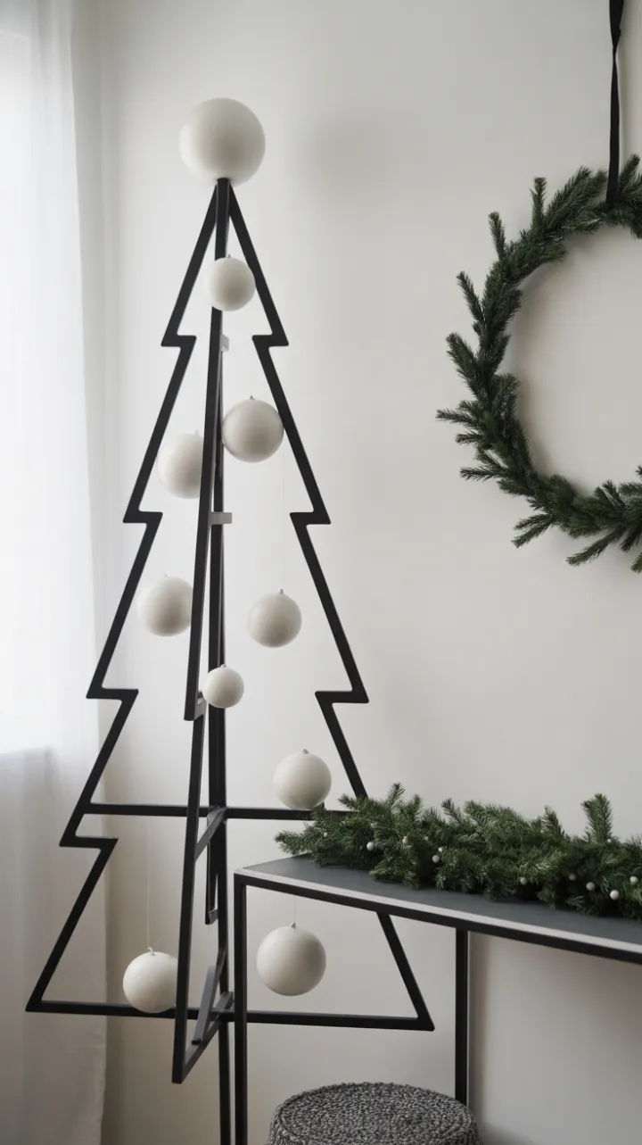 Sleek Geometric Christmas Entryway in Black and White