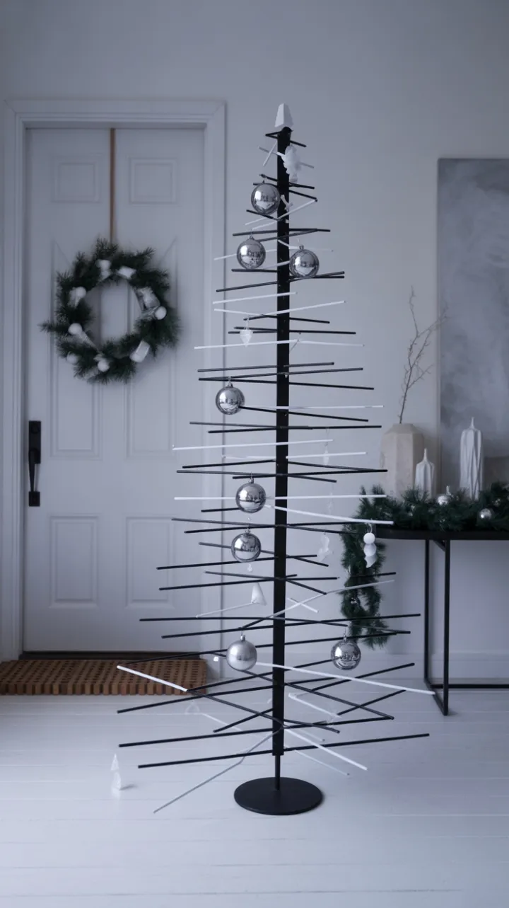 Geometric Noel – Minimalist Black and White Holiday Entryway