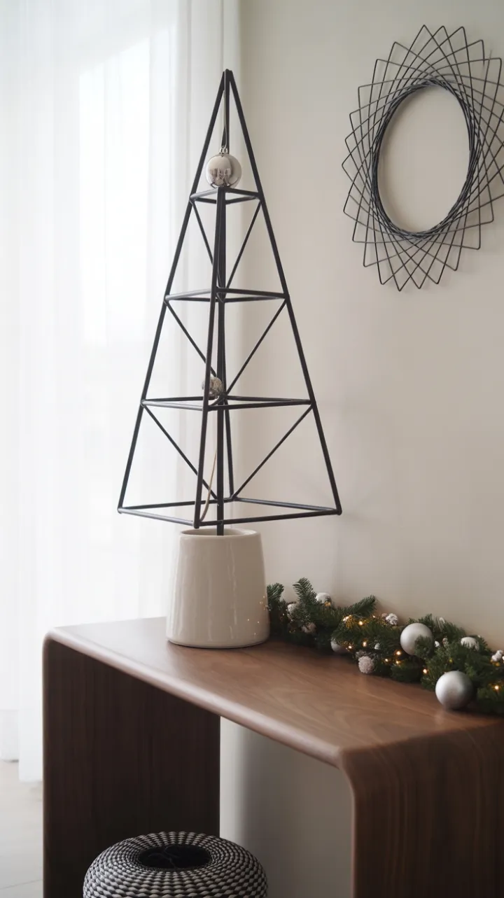 Geometric Holiday Calm in a Minimalist Black and White Entryway