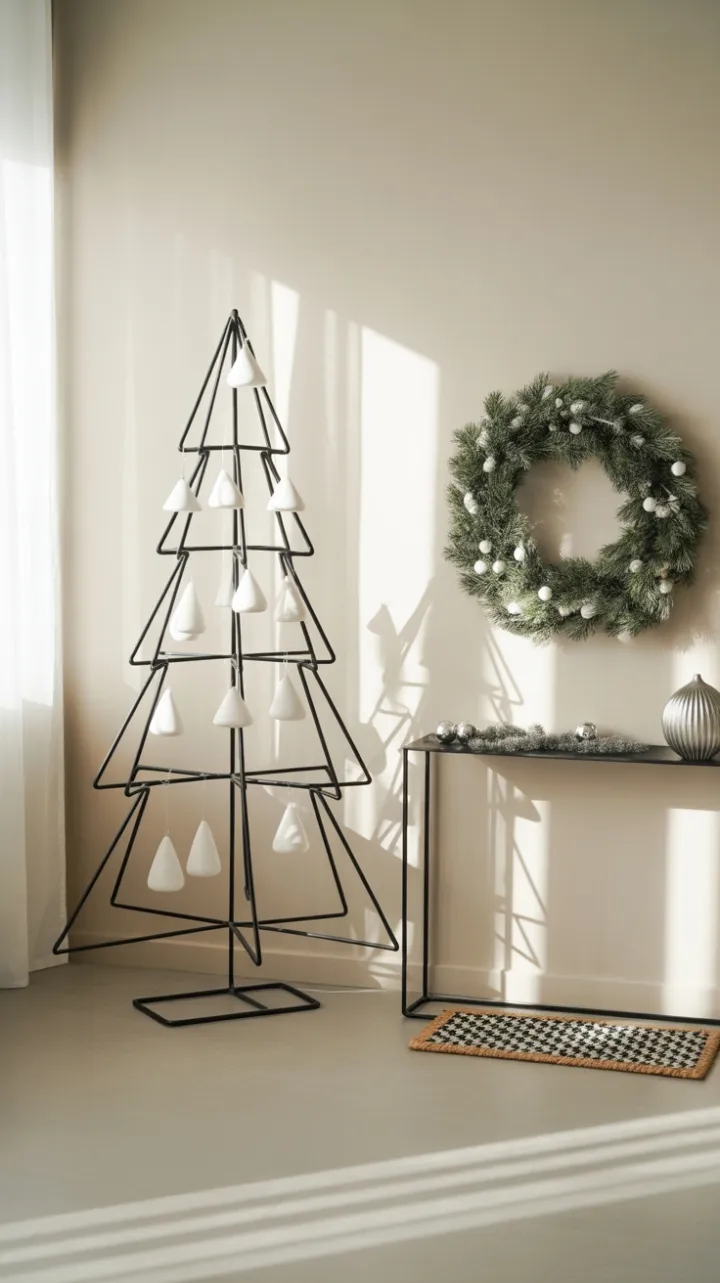 Sculptural Minimalism A Monochrome Christmas Entryway