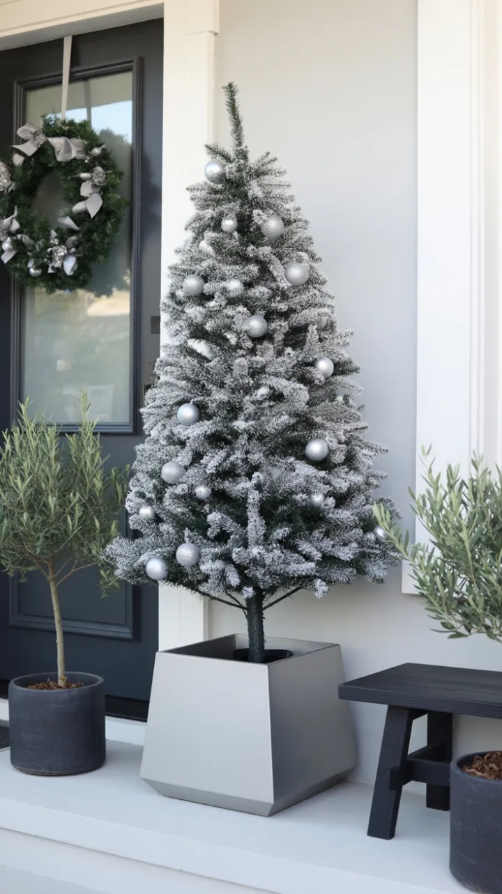 Monochrome Christmas Porch of Understated Elegance