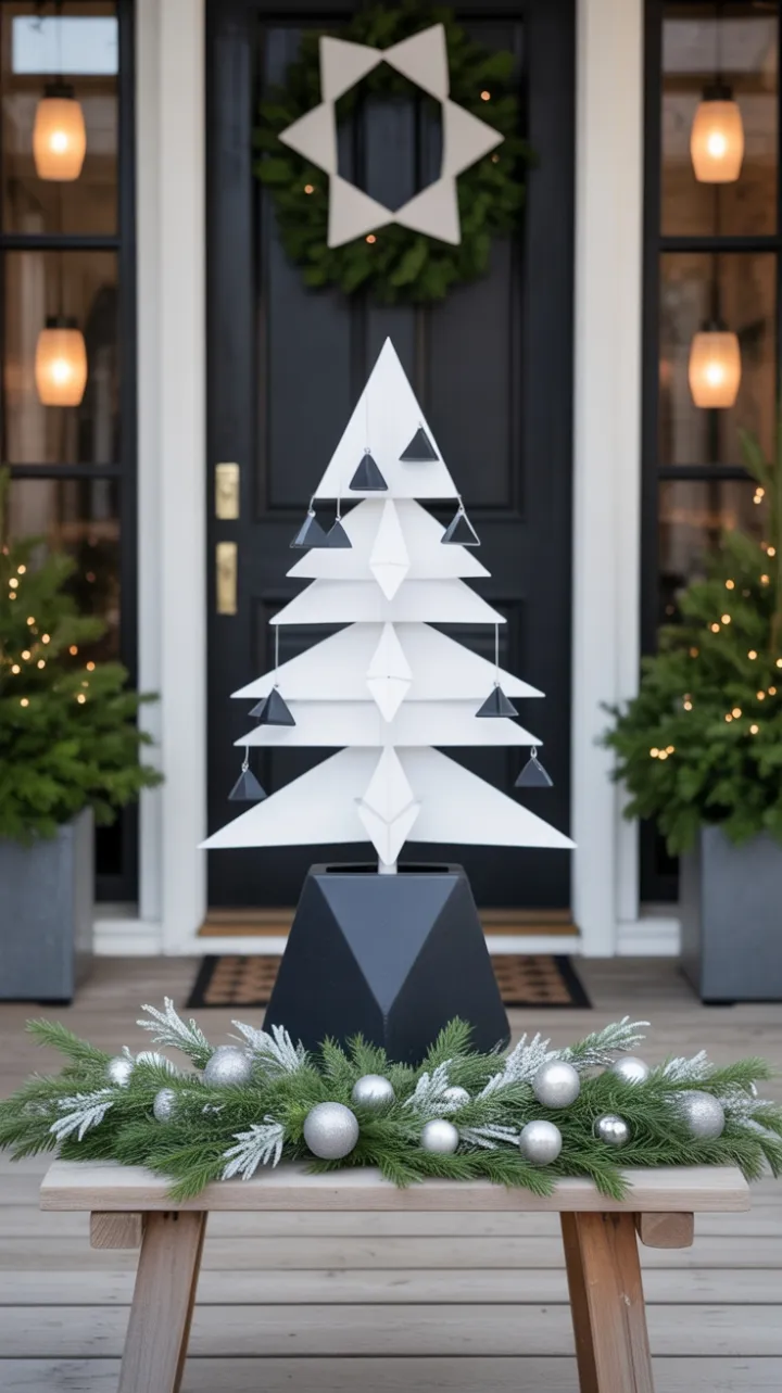 Minimalist Monochrome Christmas on a Modern Porch