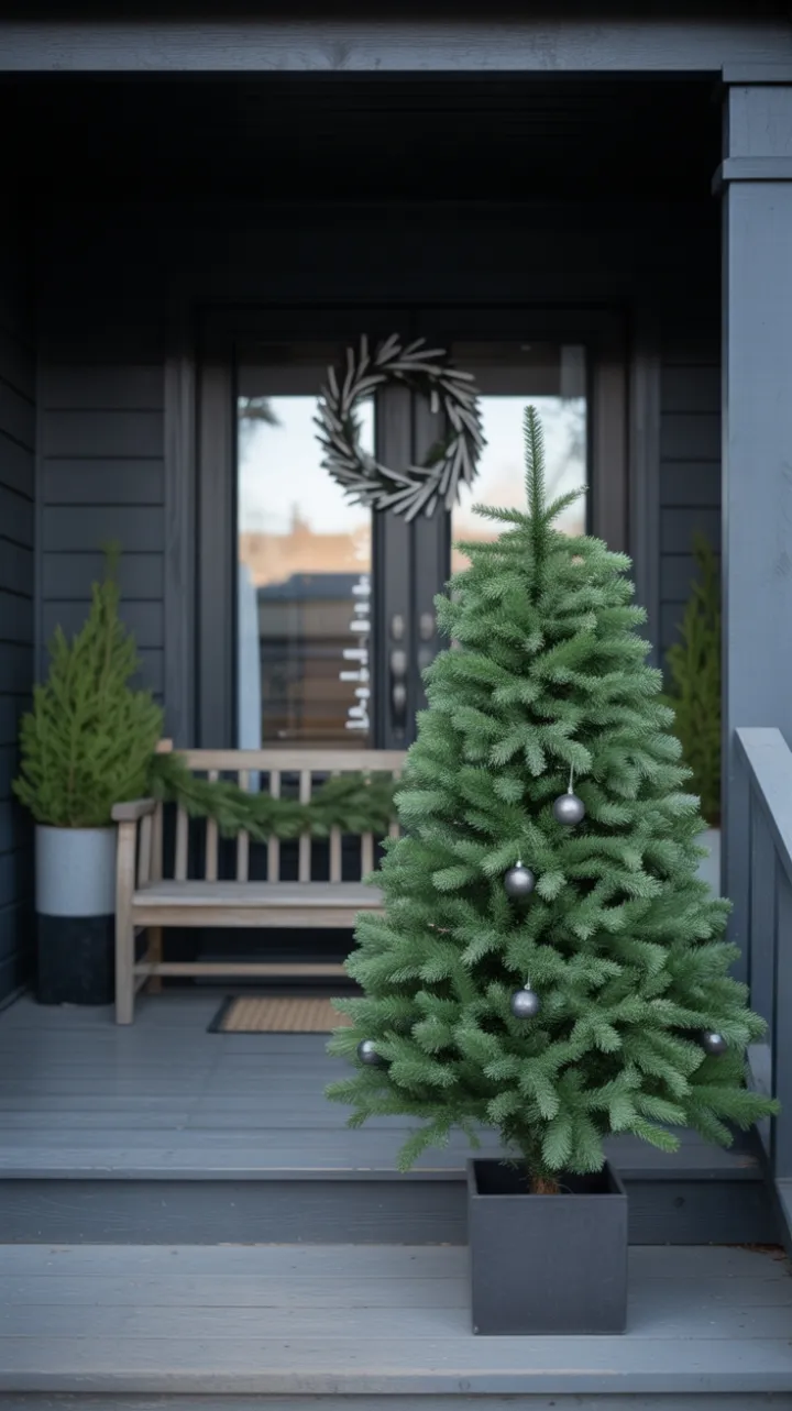 Sleek Minimalist Christmas Porch with Geometric White Tree