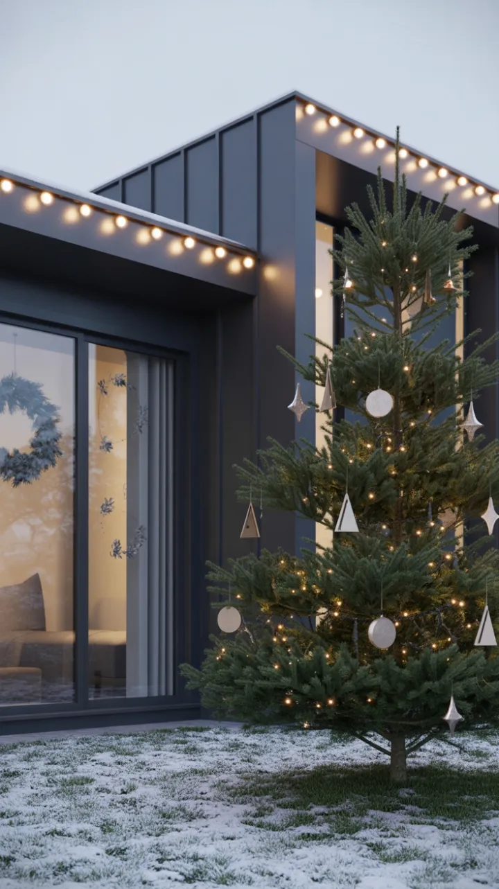 Minimalist Winter Elegance at a Modern Home with Geometric Ornaments