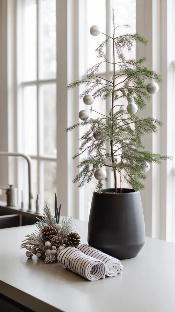 Minimalist Christmas Kitchen in Matte Black and Frosted White