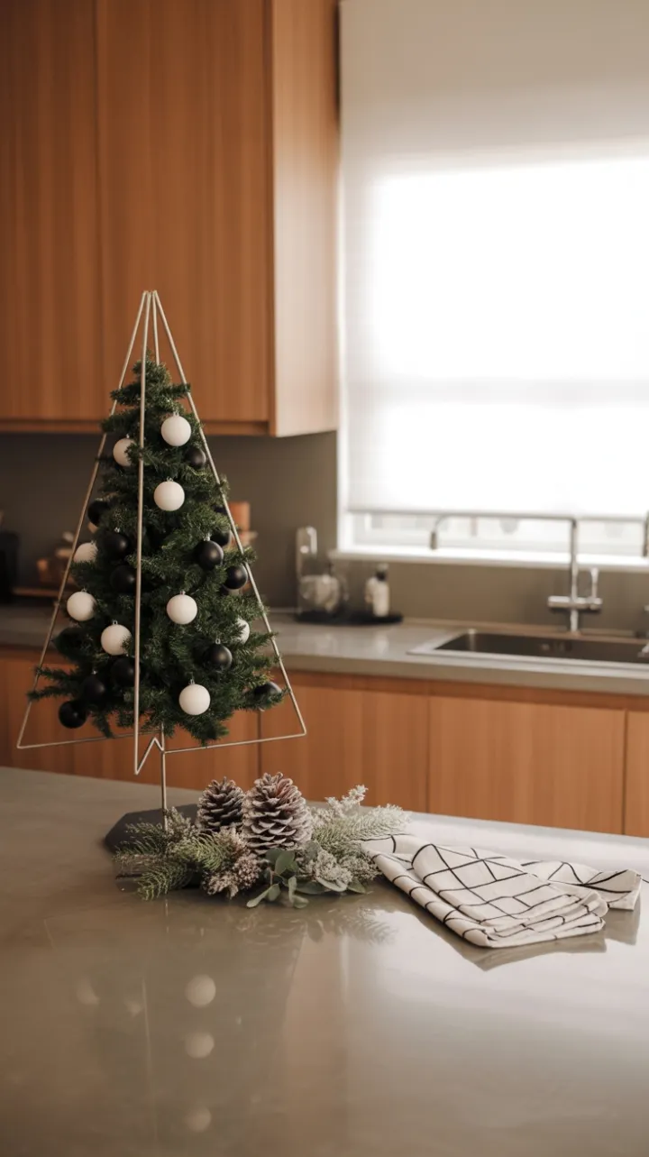 Monochrome Holiday Calm in a Modern Minimalist Kitchen