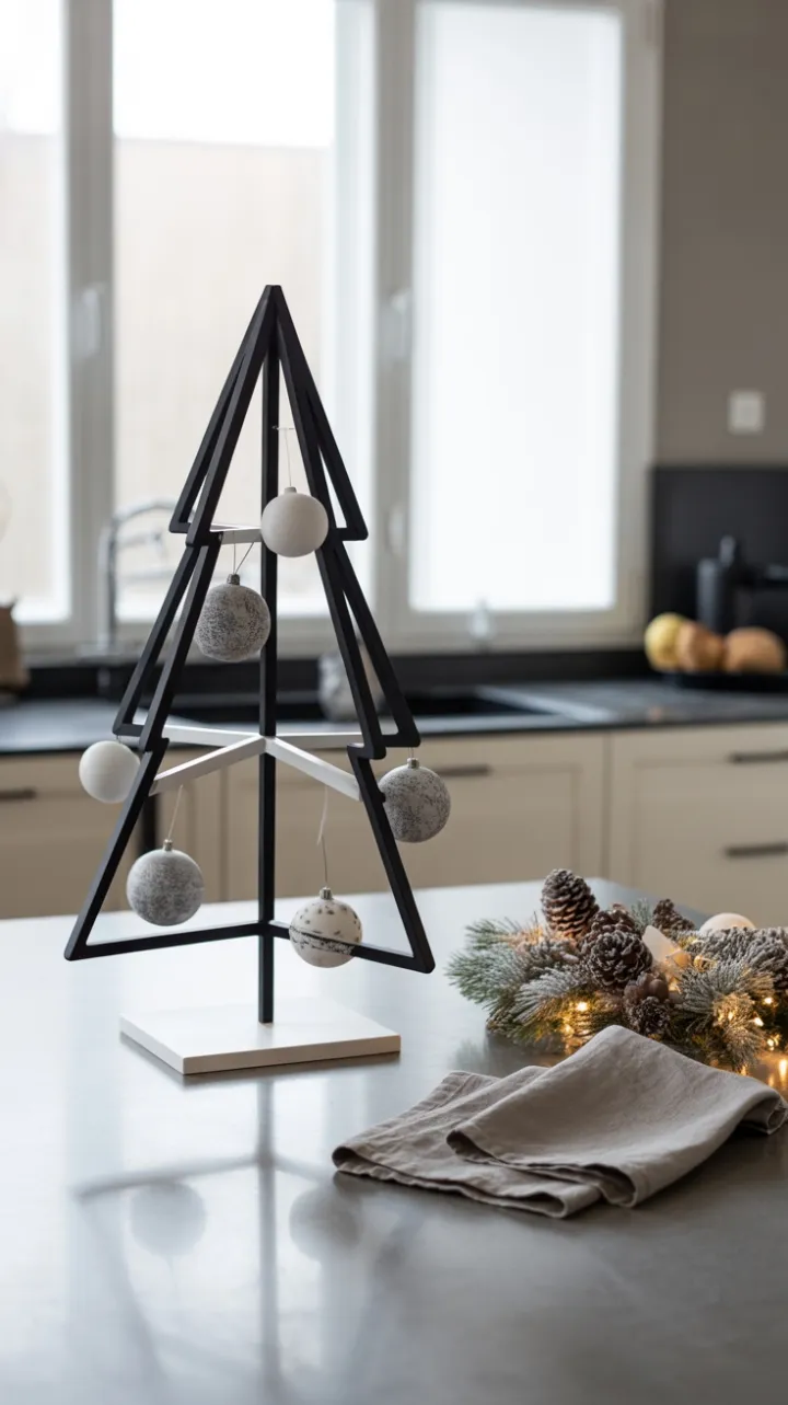Geometric Holiday Calm in a Minimalist Kitchen