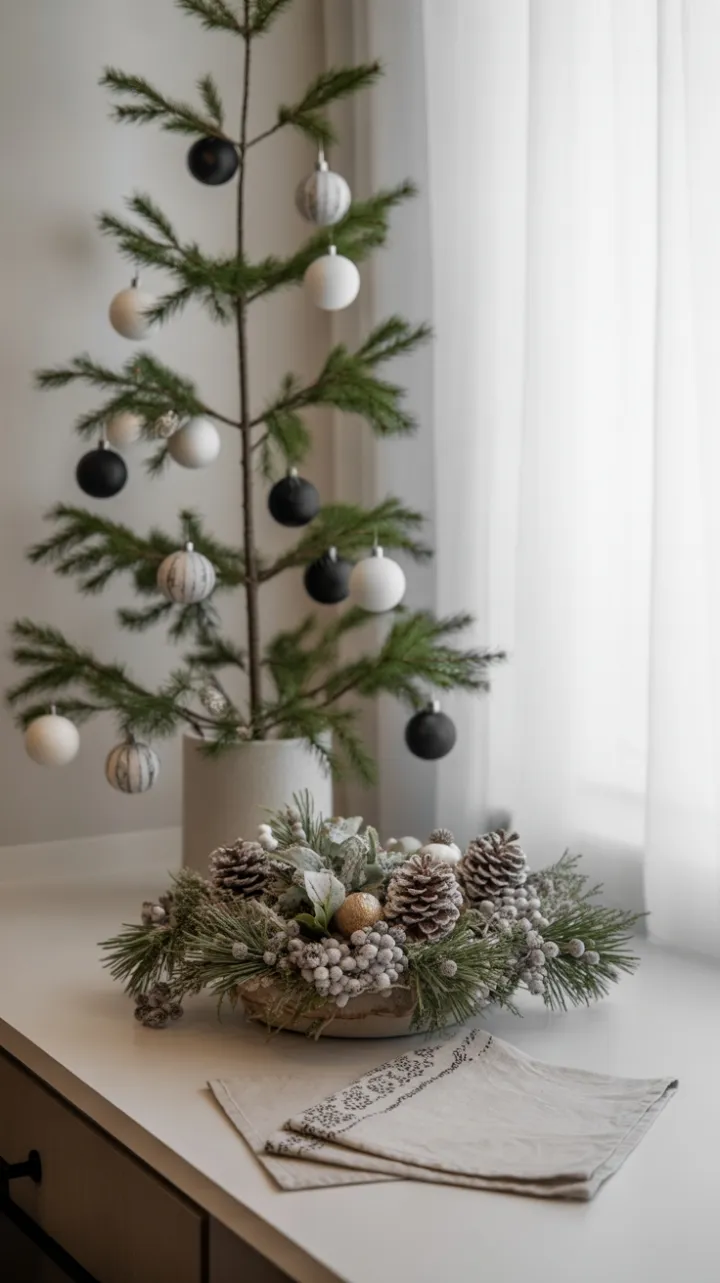 Serene Scandinavian Christmas Countertop with Geometric Tree