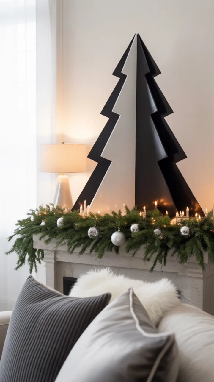 Minimalist Black and White Christmas with Geometric Tree and Cozy Warmth