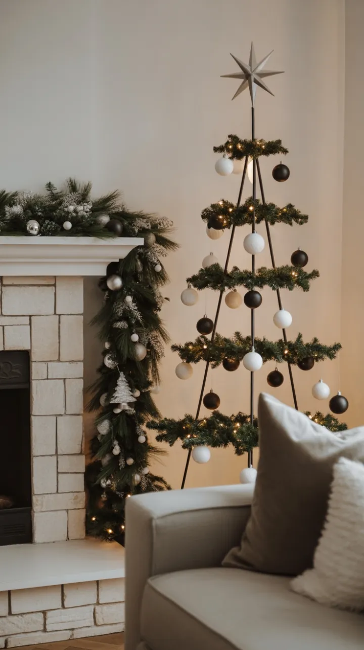 Sleek Monochrome Christmas with a Minimalist Tree and Warm Hearth