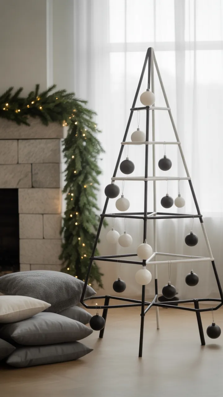Tranquil Minimalist Christmas with a Geometric Black and White Tree