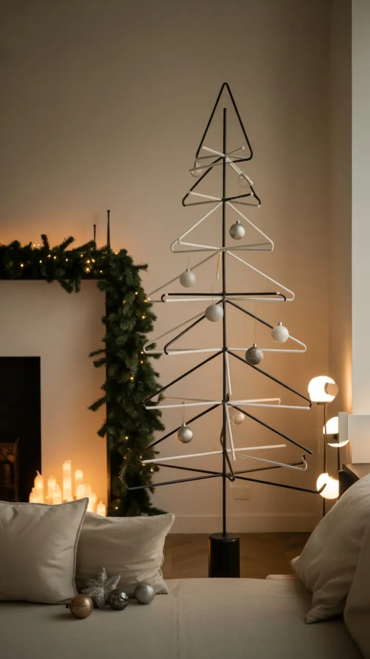 Sleek Geometric Christmas Tree and Fireside Warmth