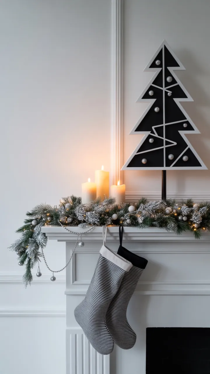 Monochrome Minimalist Christmas Mantel