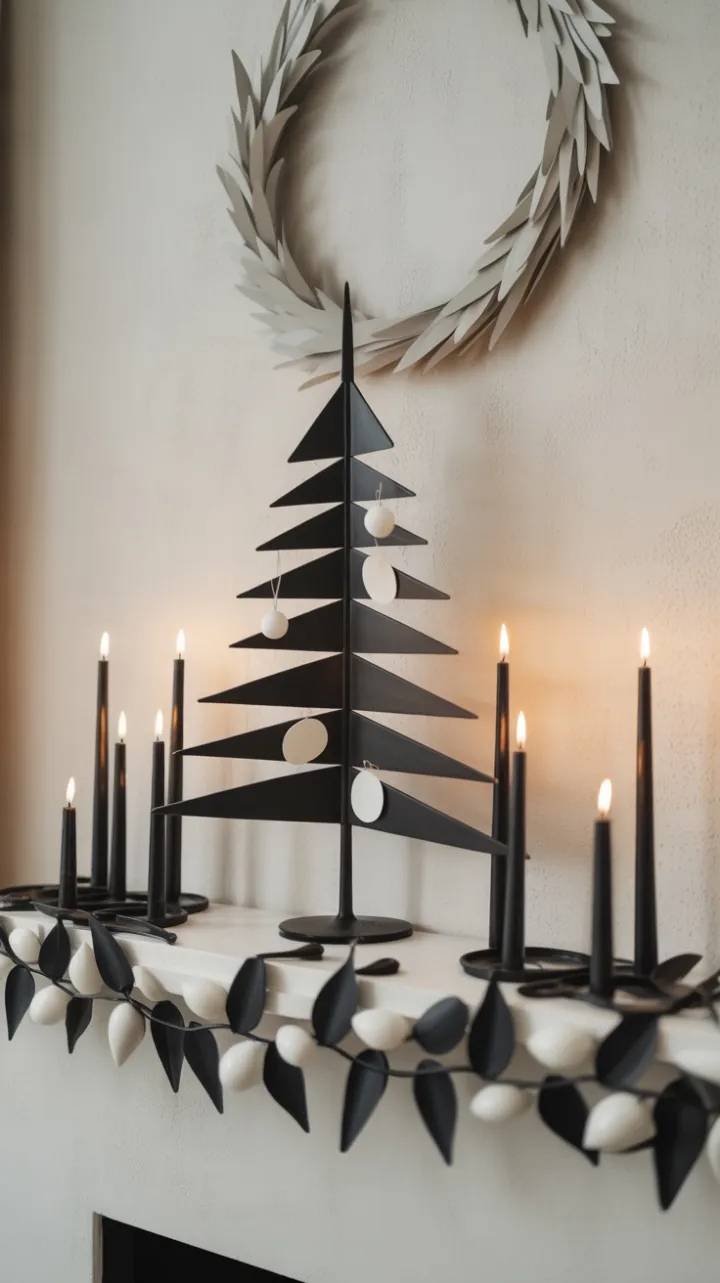 Minimalist Black-and-White Christmas Mantel