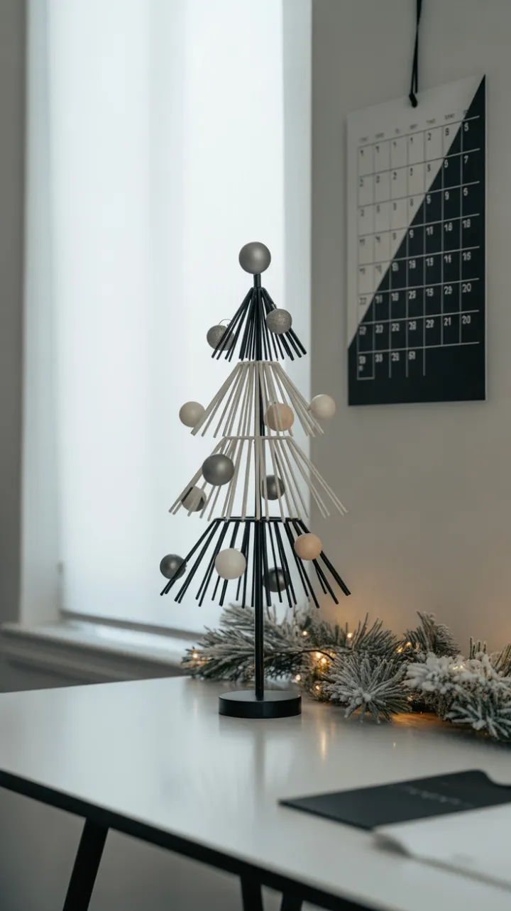 Minimalist Holiday Desk with a Geometric Tree