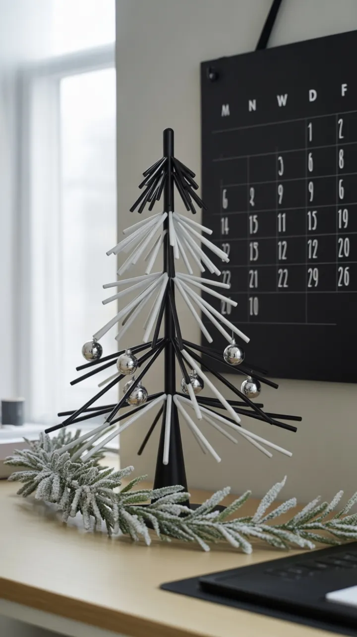 Modern Minimalist Christmas Desk with Geometric Black-and-White Tree