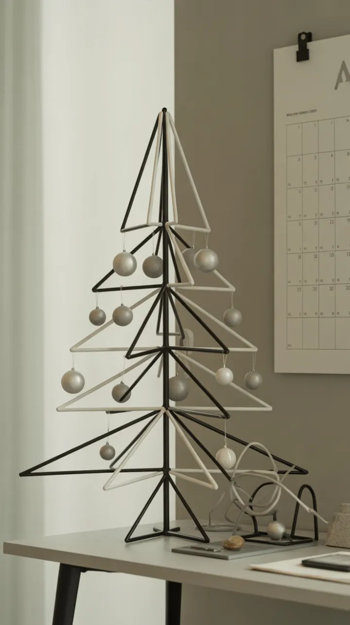 Monochrome Minimalist Christmas Office with Geometric Tree