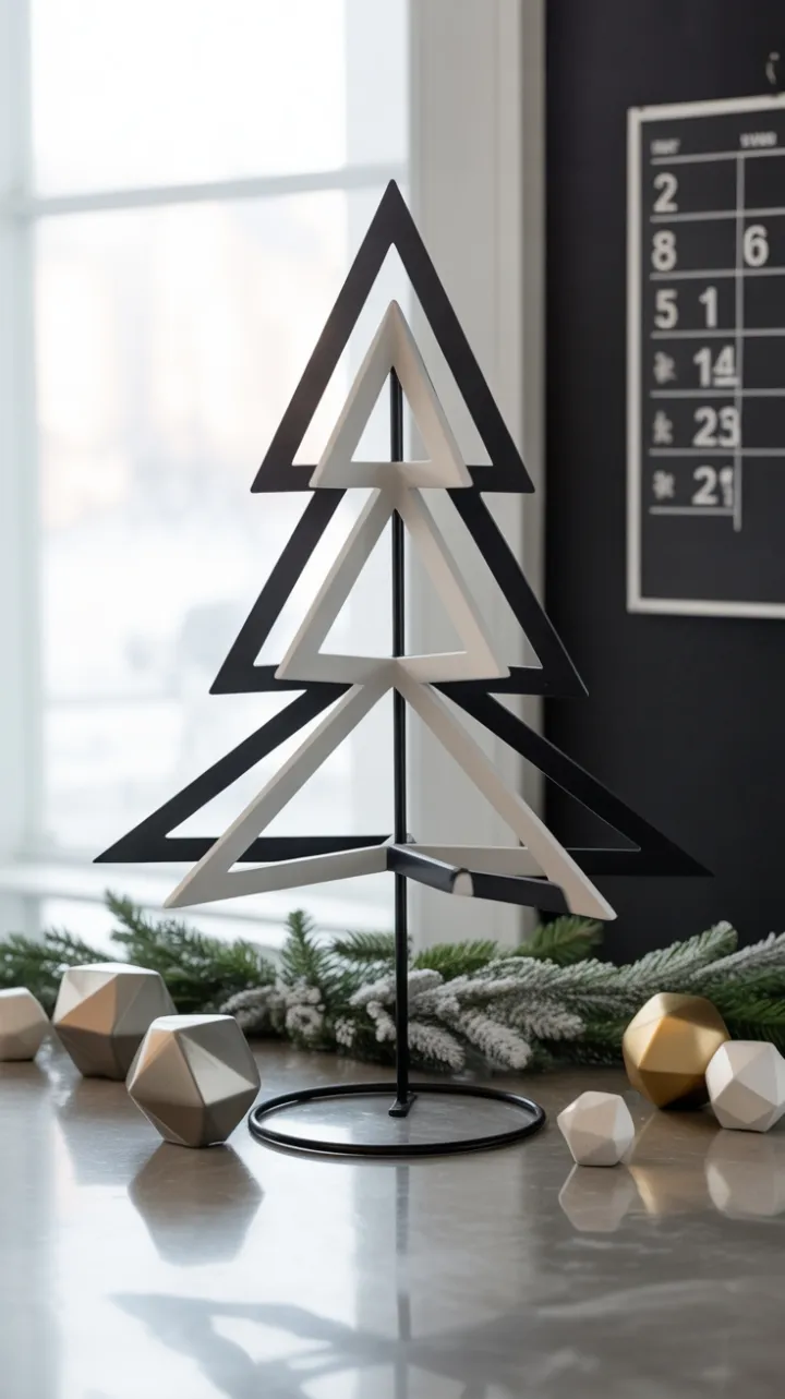 Geometric Holiday Calm in a Minimalist Office