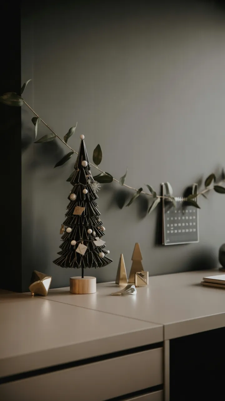 Quiet Geometry – Minimalist Christmas Desk in Black, White &#038; Metallics