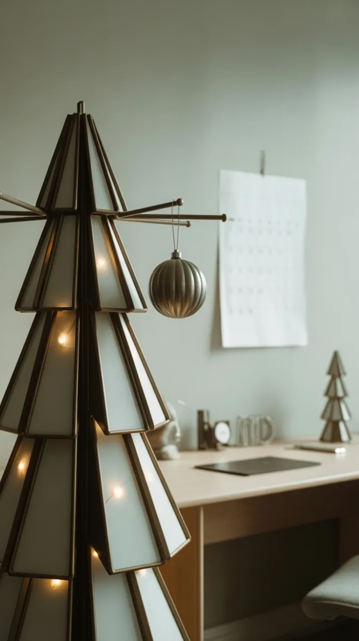 Sleek Geometric Christmas Tree in a Minimalist Office