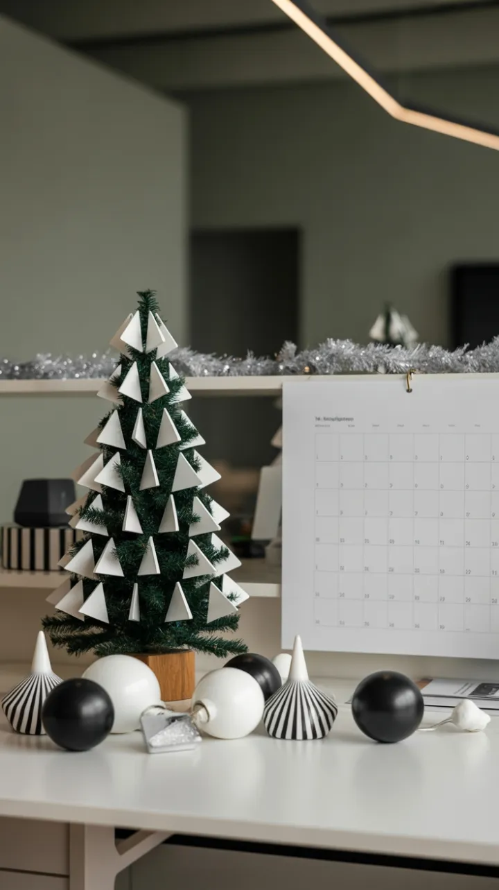 Geometric Holiday Desk in Minimalist Monochrome