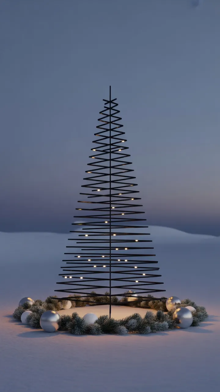 Moonlit Minimalist Geometric Tree in Snow