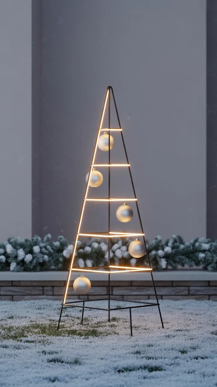Geometric Glow – Minimalist Christmas in Falling Snow