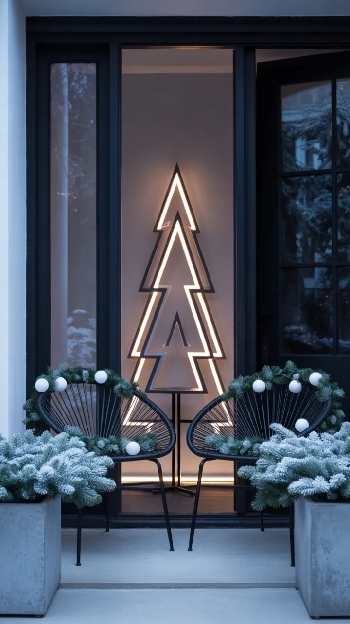 Minimalist Geometric Christmas Porch in Warm Winter Glow