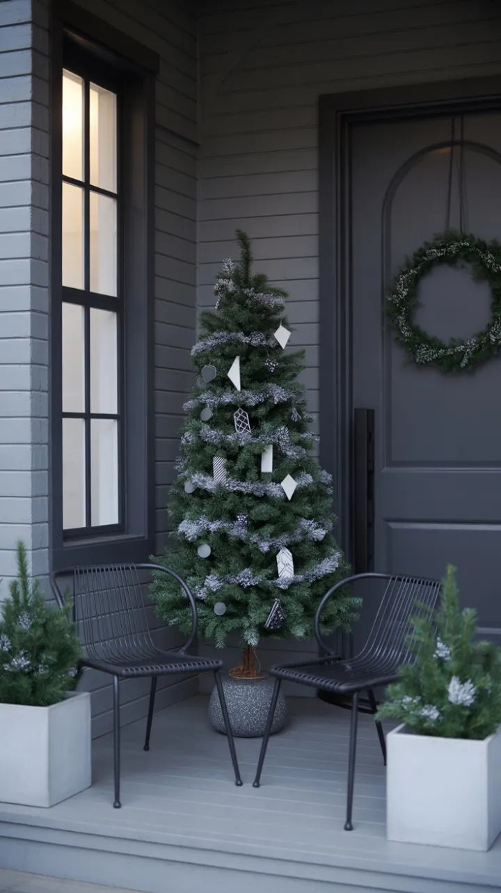 Serene Monochrome Christmas Porch with Geometric Elegance